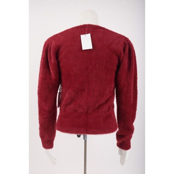 ASTR The Label Womans Fuzzy Crop Sweater Size L Maroon Wine Red Scoop Neck NWT - Picture 5 of 6